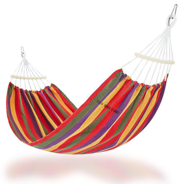 TD® Hamac en toile renforcé anti-renversement double extérieur avec bâton en bois incurvé hamac arc-en-ciel balançoire paresseux